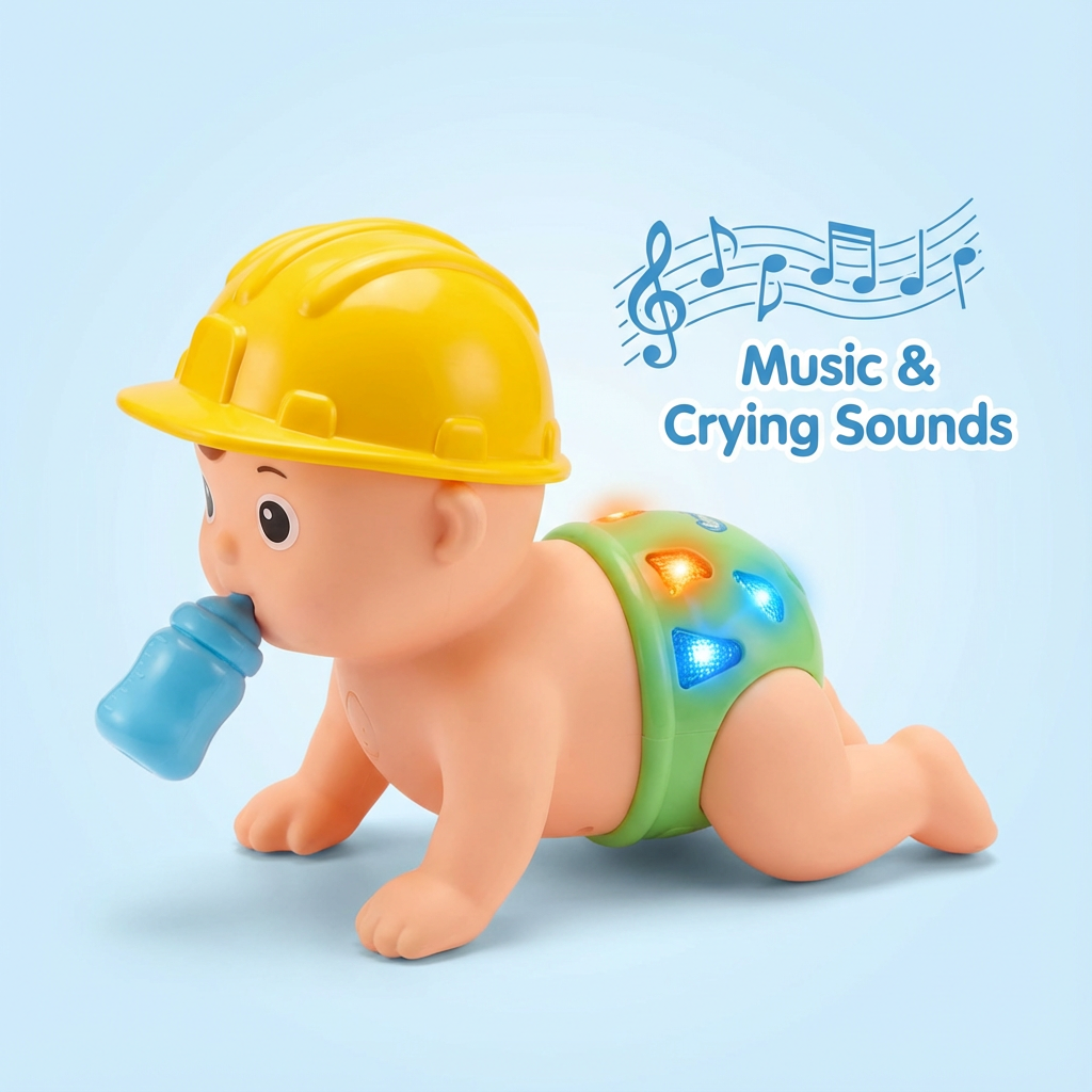 Crawling Baby Toy with Flashing Lights & Music – Cell Operated