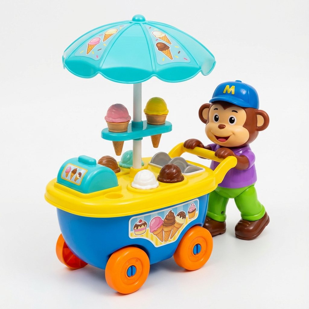 MUSICAL & LIGHTING MONKEY ICE CREAM CART